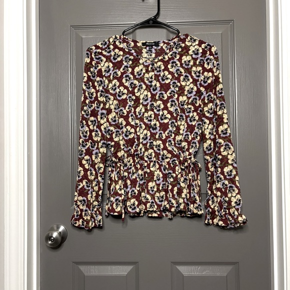 Madewell Drawstring Ruffle-Hem Top Viola Floral Pansy Print S - Picture 10 of 10